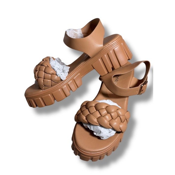 NIB Weeboo HIGH 2 Brown Braided Platform Chunky Sole Sandals Women's Size 6 - Picture 5 of 10